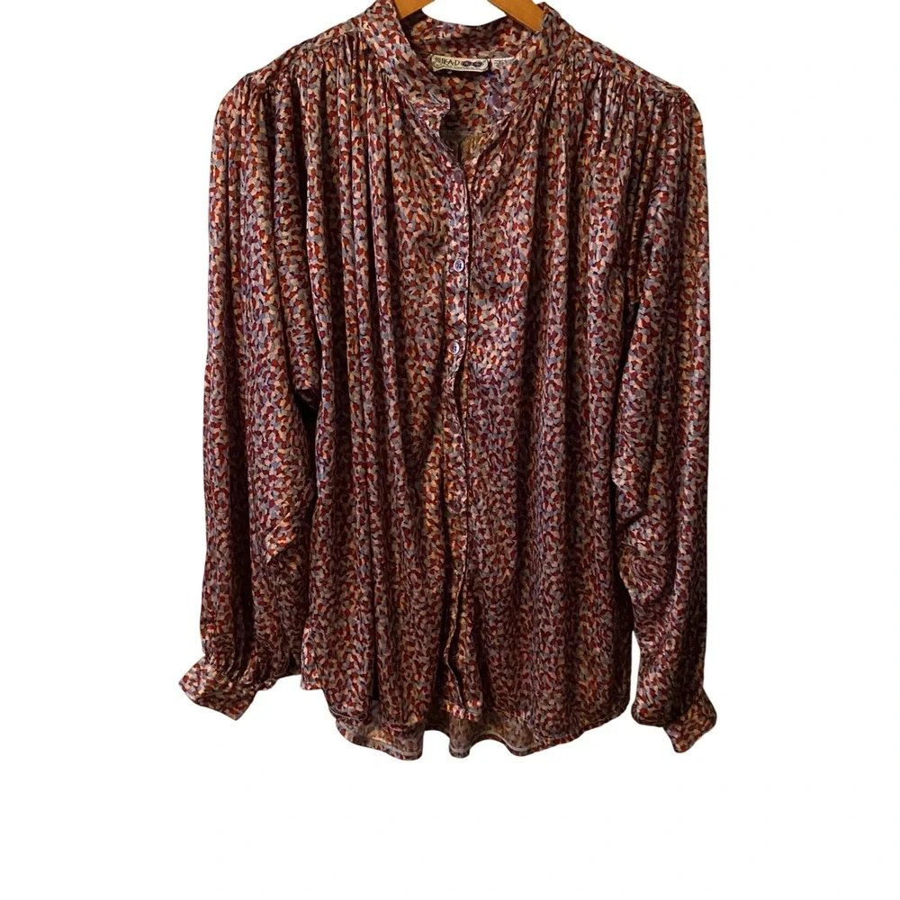 Hukad Sportswear Vintage Abstract Print Button Up Blouse Women's‎ Size Medium